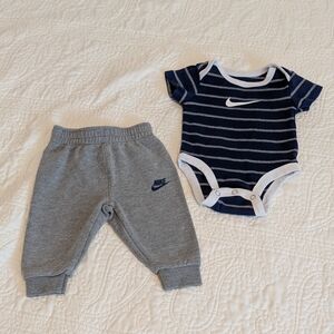 Nike Navy and White Striped Infant Bodysuit